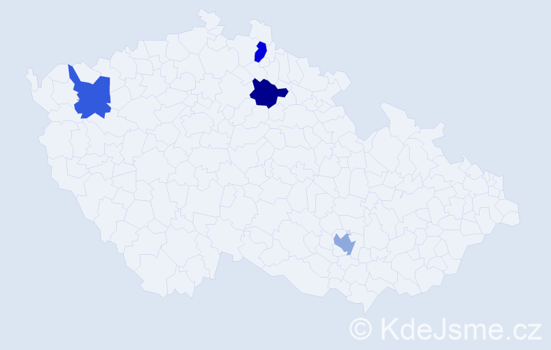 Jméno: 'Valbona', počet výskytů 4 v celé ČR