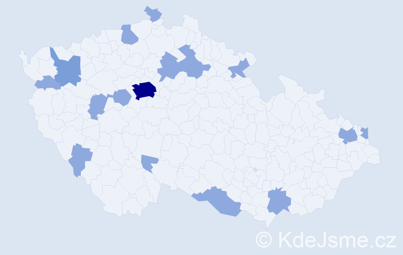 Jméno: 'Kašpar', počet výskytů 25 v celé ČR