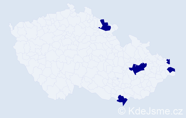 Jméno: 'Kvetuša', počet výskytů 5 v celé ČR