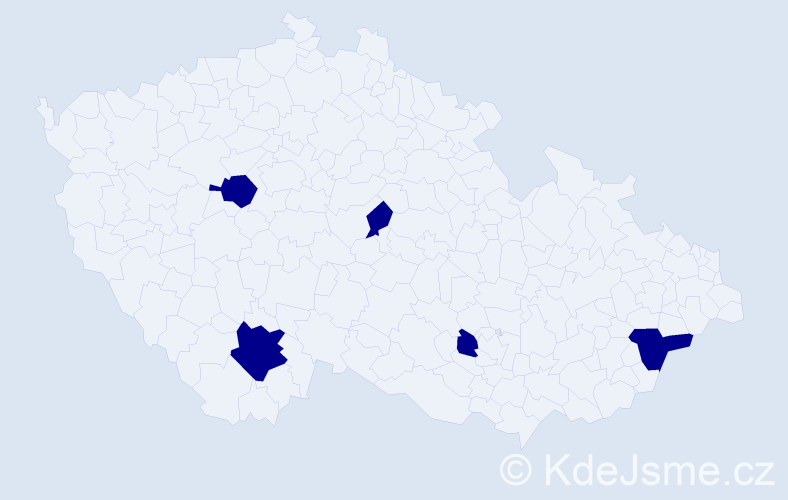 Jméno: 'Benjamin Jan', počet výskytů 5 v celé ČR