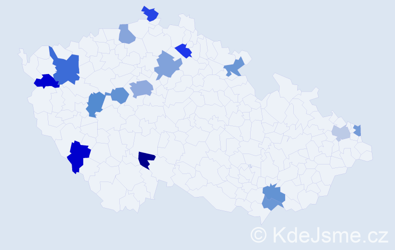 Jméno: 'Kašpar', počet výskytů 22 v celé ČR