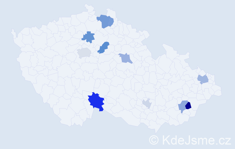 Jméno: 'Mileva', počet výskytů 15 v celé ČR