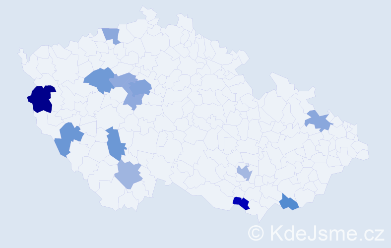 Jméno: 'Frederic', počet výskytů 23 v celé ČR