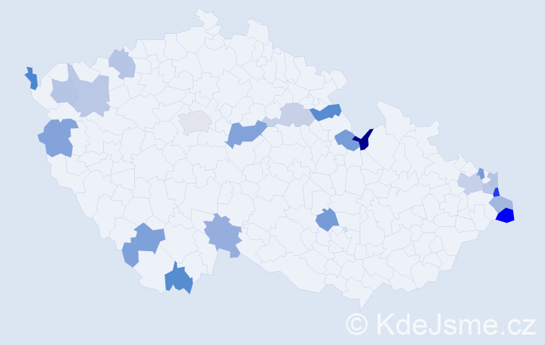 Jméno: 'Kazimíra', počet výskytů 27 v celé ČR