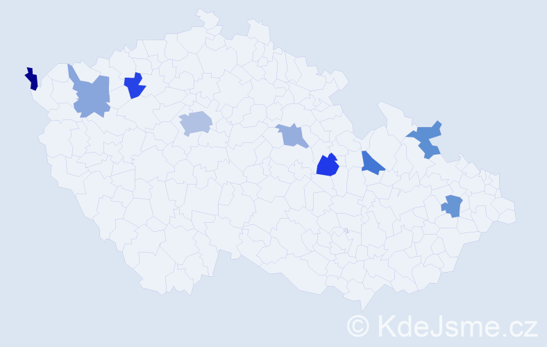 Jméno: 'Mikola', počet výskytů 13 v celé ČR