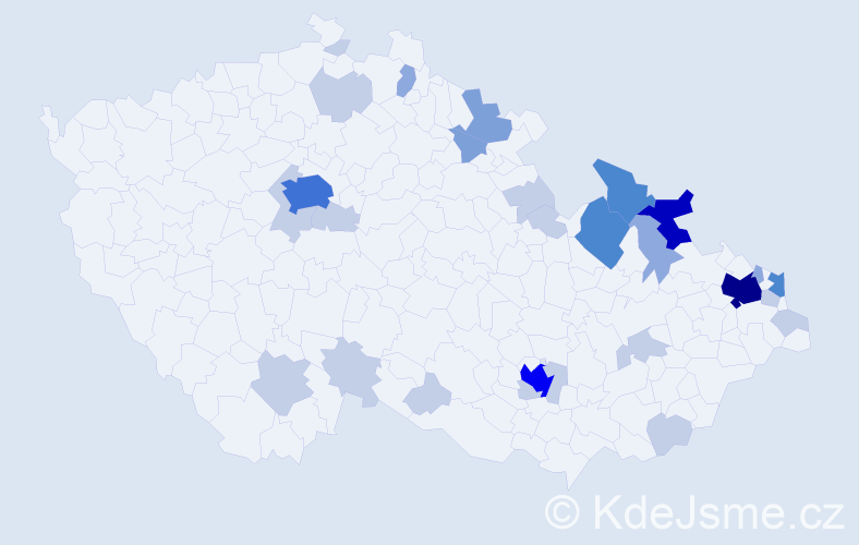 Jméno: 'Kostas', počet výskytů 77 v celé ČR