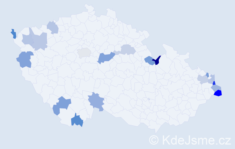 Jméno: 'Kazimíra', počet výskytů 25 v celé ČR
