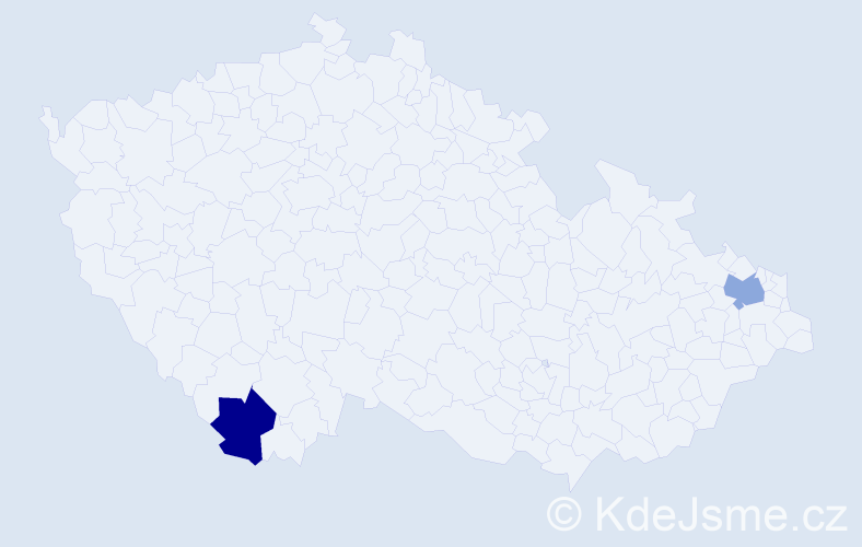 Jméno: 'Přemysl Otakar', počet výskytů 2 v celé ČR