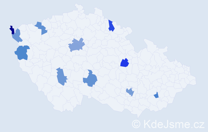 Jméno: 'May', počet výskytů 23 v celé ČR