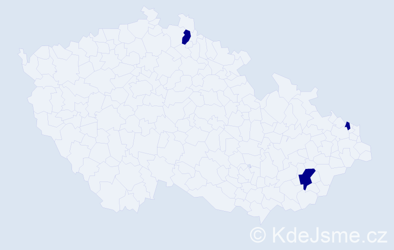 Jméno: 'Justyn', počet výskytů 3 v celé ČR