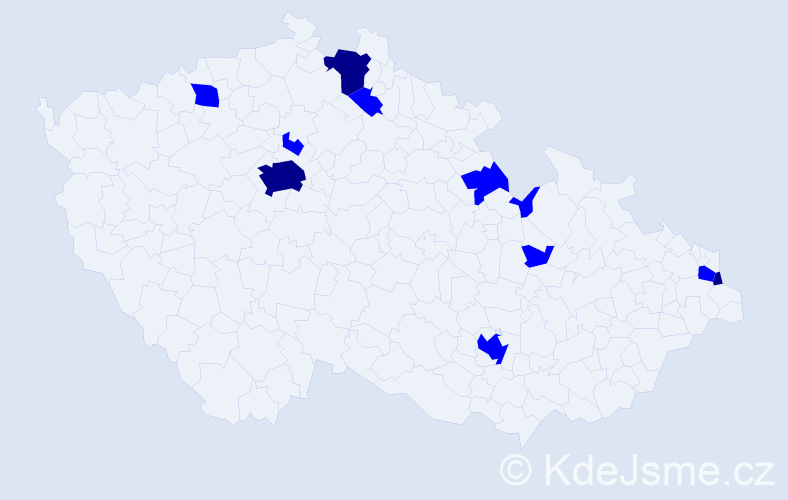 Jméno: 'Přibyslav', počet výskytů 14 v celé ČR