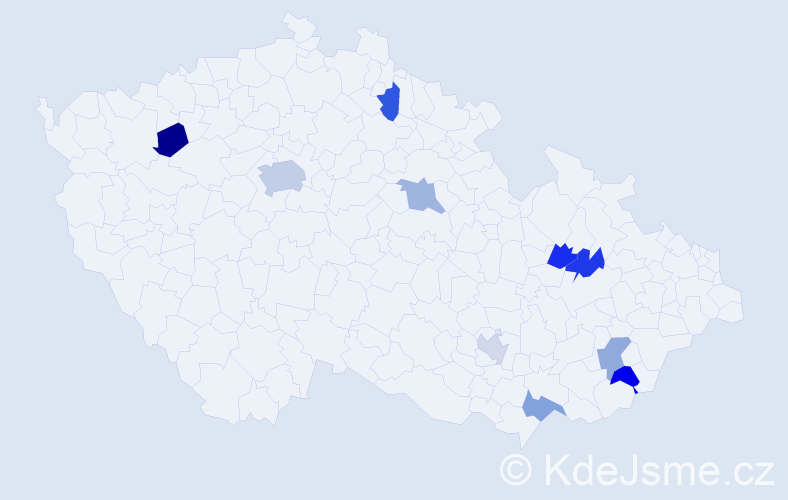 Jméno: 'Indra', počet výskytů 13 v celé ČR