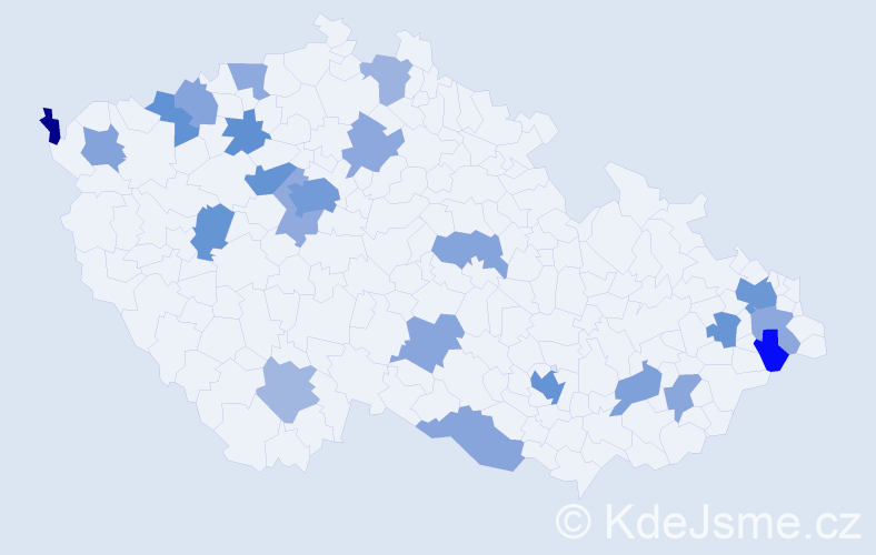 Jméno: 'Vivienne', počet výskytů 42 v celé ČR