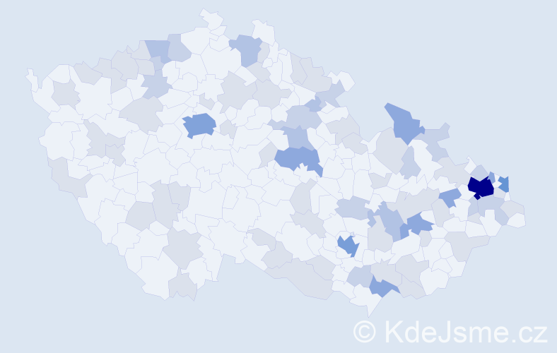 Jméno: 'Justína', počet výskytů 157 v celé ČR