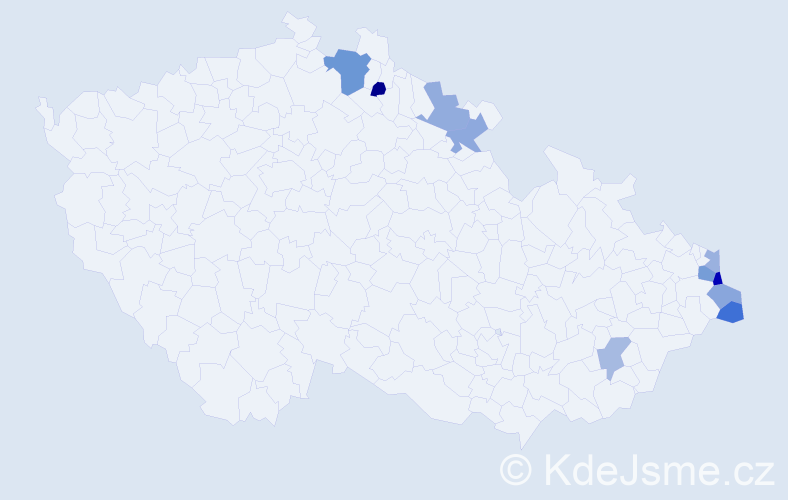 Jméno: 'Patryk', počet výskytů 14 v celé ČR