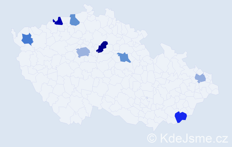 Jméno: 'Mireille', počet výskytů 10 v celé ČR