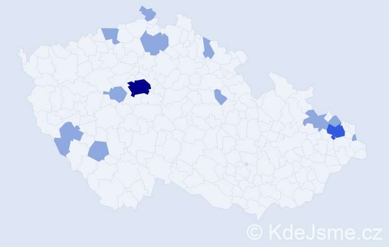Jméno: 'Vasiĺ', počet výskytů 19 v celé ČR