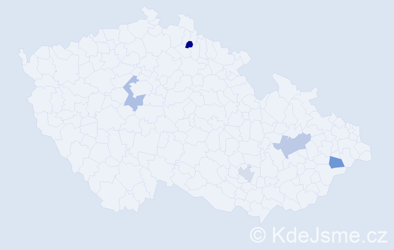 Jméno: 'Martin Petr', počet výskytů 5 v celé ČR