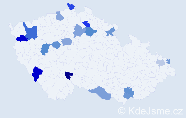 Jméno: 'Kašpar', počet výskytů 25 v celé ČR