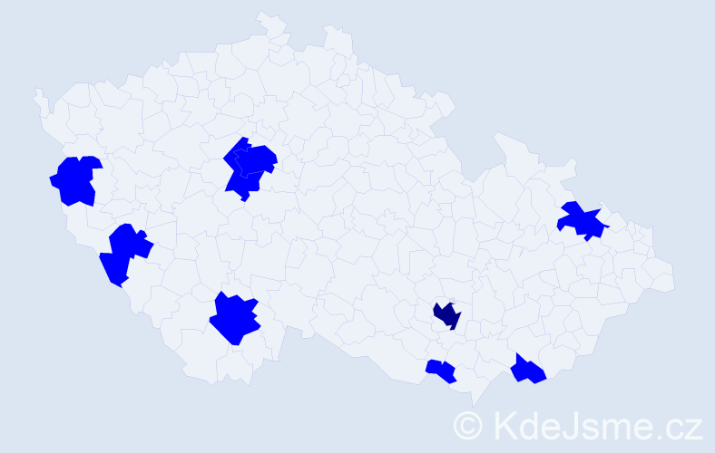 Jméno: 'Frederic', počet výskytů 10 v celé ČR