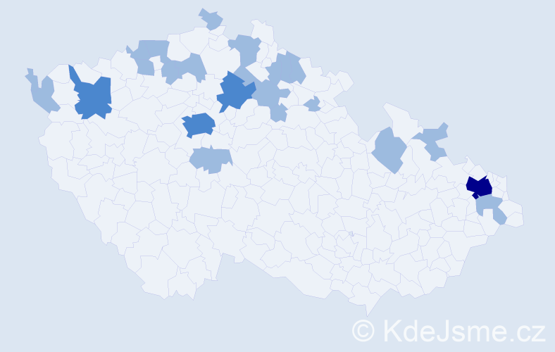 Jméno: 'Evička', počet výskytů 30 v celé ČR