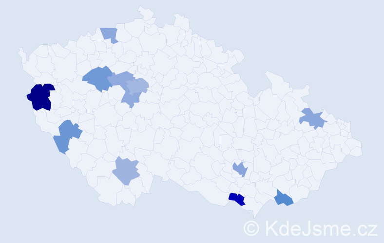 Jméno: 'Frederic', počet výskytů 20 v celé ČR