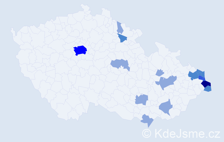 Jméno: 'Justyna', počet výskytů 36 v celé ČR