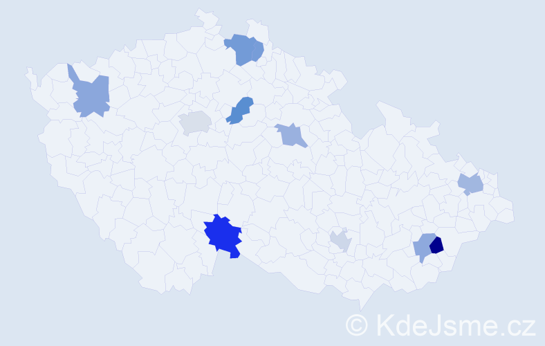 Jméno: 'Mileva', počet výskytů 15 v celé ČR