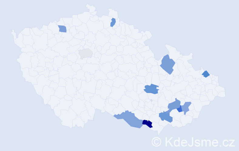 Jméno: 'Andělína', počet výskytů 12 v celé ČR