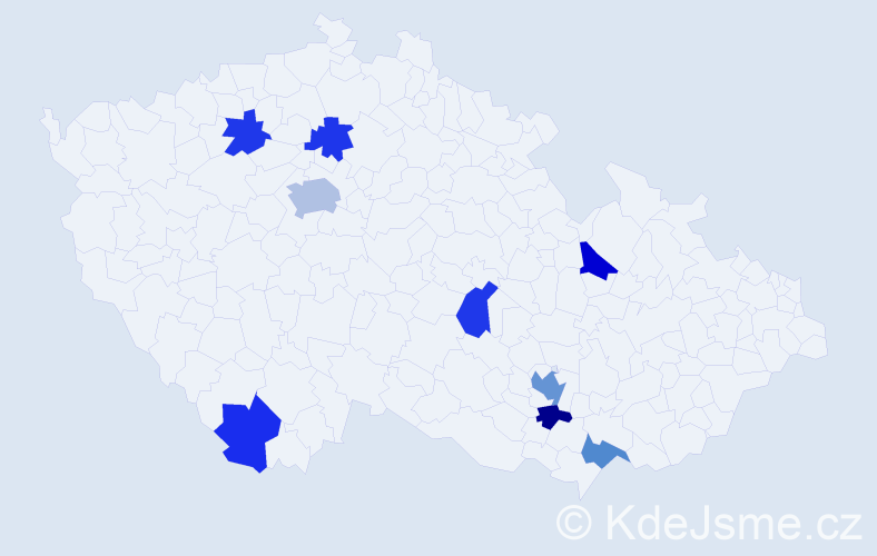 Jméno: 'Mina', počet výskytů 13 v celé ČR