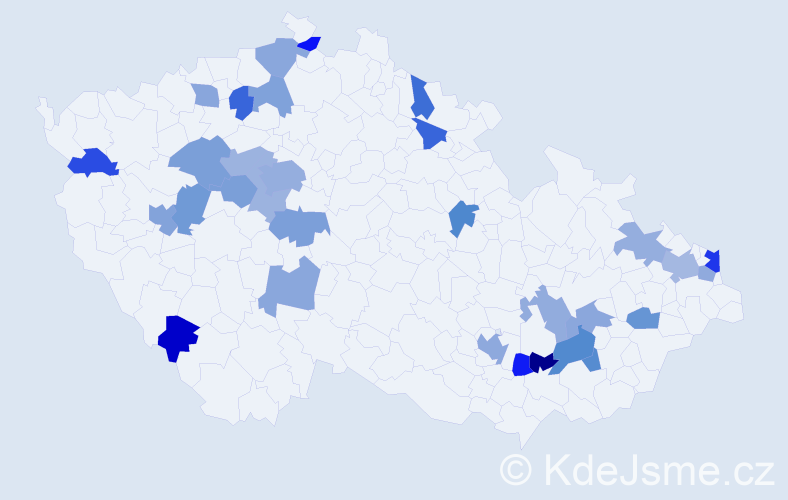 Jméno: 'Jeremy', počet výskytů 45 v celé ČR