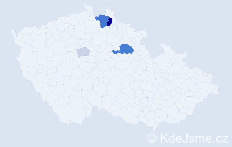 Jméno: 'Valbone', počet výskytů 4 v celé ČR