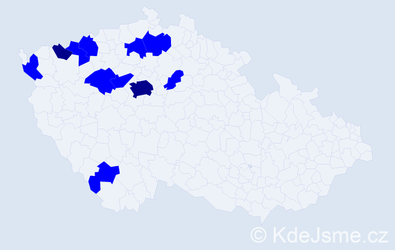 Jméno: 'Huu', počet výskytů 13 v celé ČR