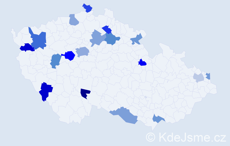 Jméno: 'Kašpar', počet výskytů 25 v celé ČR