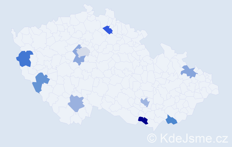 Jméno: 'Frederic', počet výskytů 12 v celé ČR