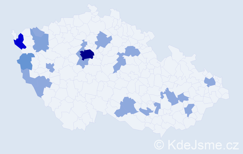 Jméno: 'Huan', počet výskytů 38 v celé ČR