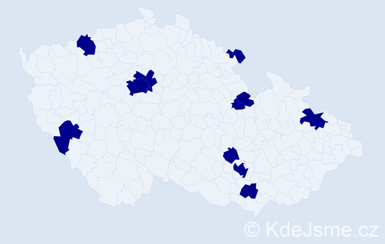 Jméno: 'Kryštof Josef', počet výskytů 11 v celé ČR