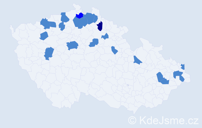 Jméno: 'Kazimiera', počet výskytů 23 v celé ČR