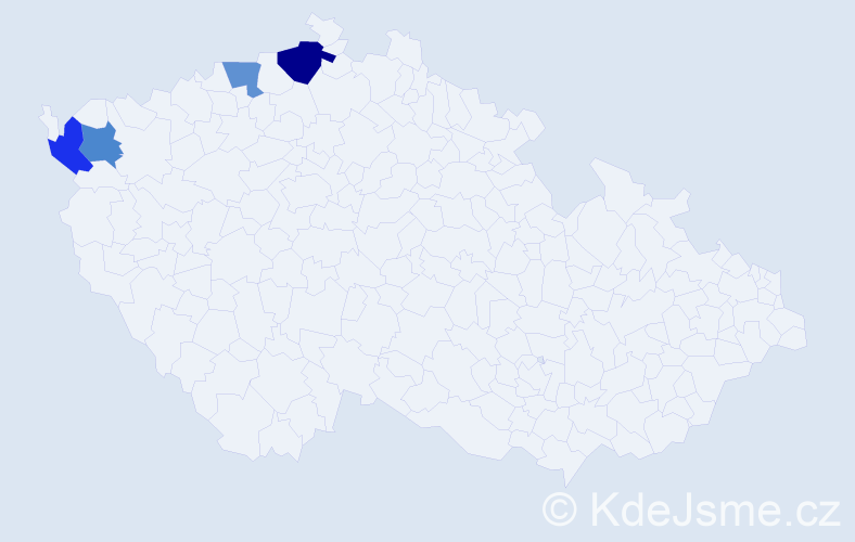 Jméno: 'Y', počet výskytů 5 v celé ČR