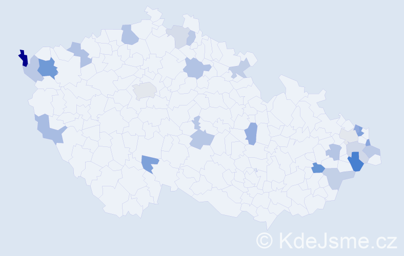 Jméno: 'Bryan', počet výskytů 34 v celé ČR