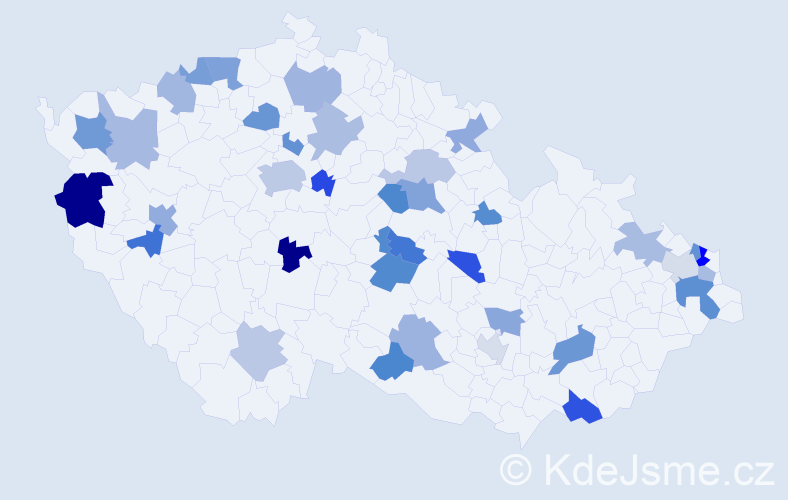 Jméno: 'Atila', počet výskytů 54 v celé ČR