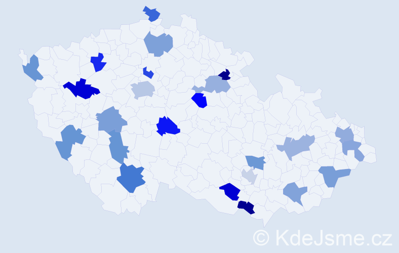 Jméno: 'Samuela', počet výskytů 30 v celé ČR