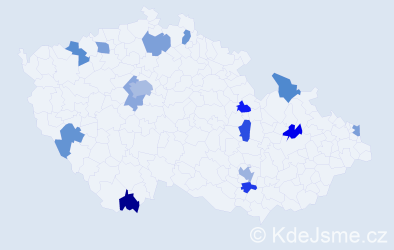 Jméno: 'Frederick', počet výskytů 20 v celé ČR