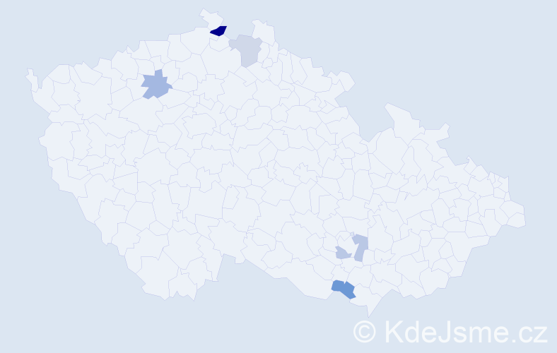 Jméno: 'Bertin', počet výskytů 7 v celé ČR
