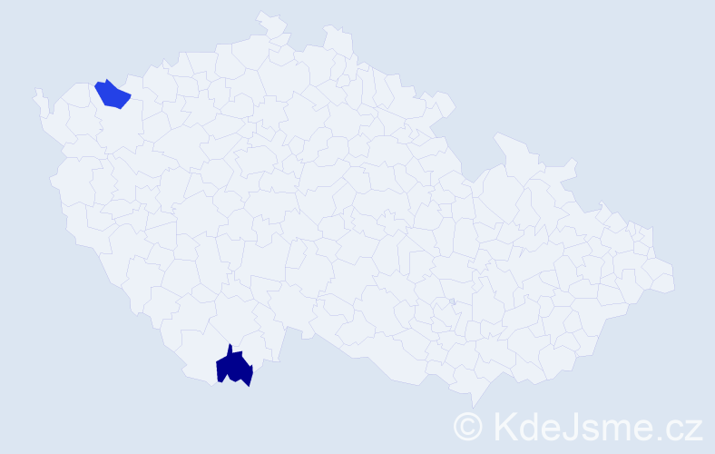 Jméno: 'Mac', počet výskytů 2 v celé ČR