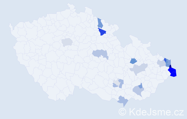 Jméno: 'Justyna', počet výskytů 36 v celé ČR