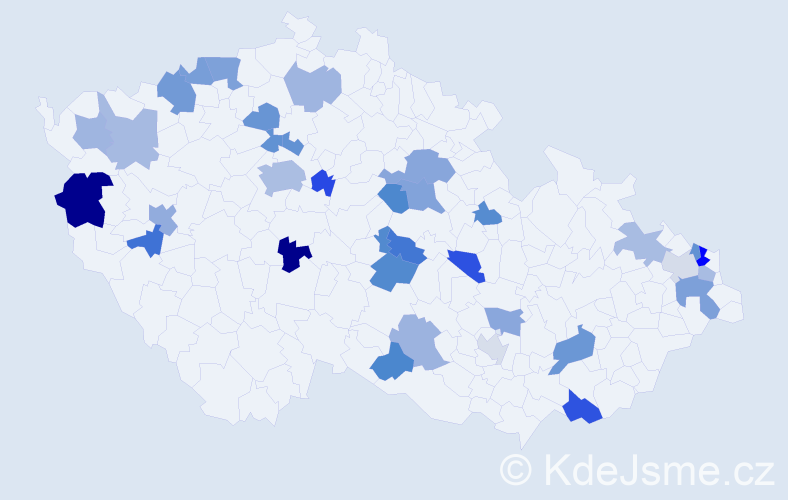 Jméno: 'Atila', počet výskytů 54 v celé ČR
