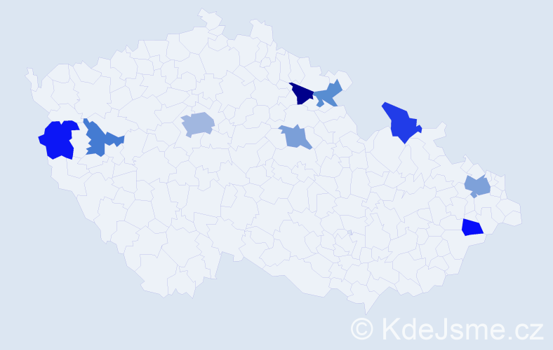 Jméno: 'Frances', počet výskytů 13 v celé ČR