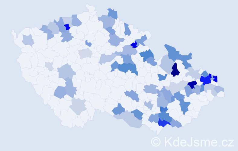 Jméno: 'Justína', počet výskytů 128 v celé ČR