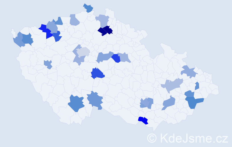 Jméno: 'Gustava', počet výskytů 40 v celé ČR